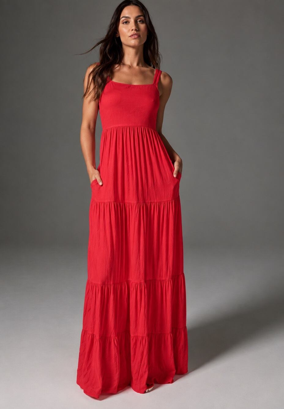 Soma Weekend Women’s Red Tiered Maxi Dress Built-In Bra XL